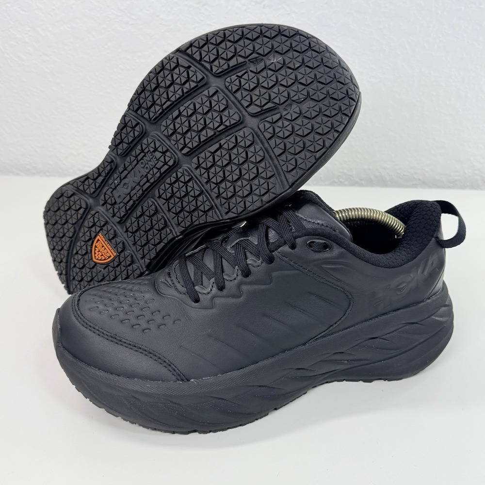 New Hoka Bondi SR Womens Size 8.5 Black Leather Slip Resistant Work Shoes No Box